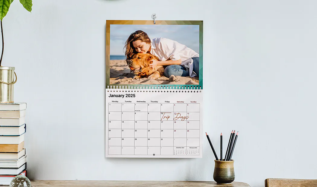 Girlfriend photo on custom wall calendar hung up in living room