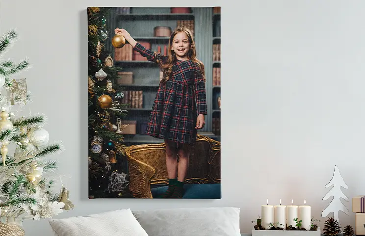 little smiling child in hood on canvas print