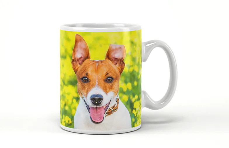 Mum and baby holding Printerpix cartoon design custom mug with dad text
