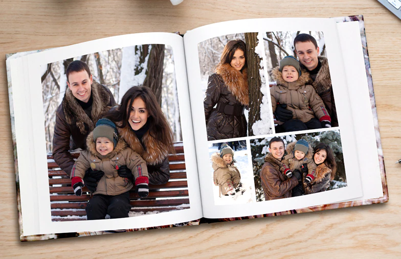 Holiday photo album with custom photo printed cover