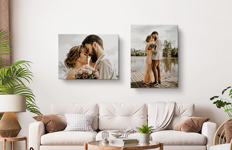 portrait of a girl on canvas print holding a flower and blowing at it