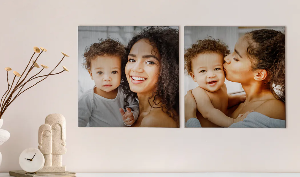 Personalized metal prints showcasing heartwarming mother-child moments; create a unique, lasting memory.