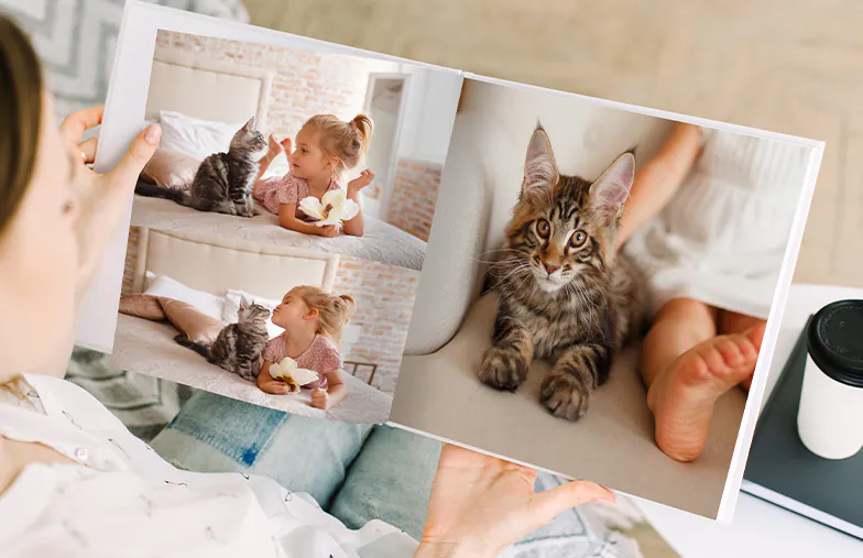 Family photo album with custom printed cover and family name text