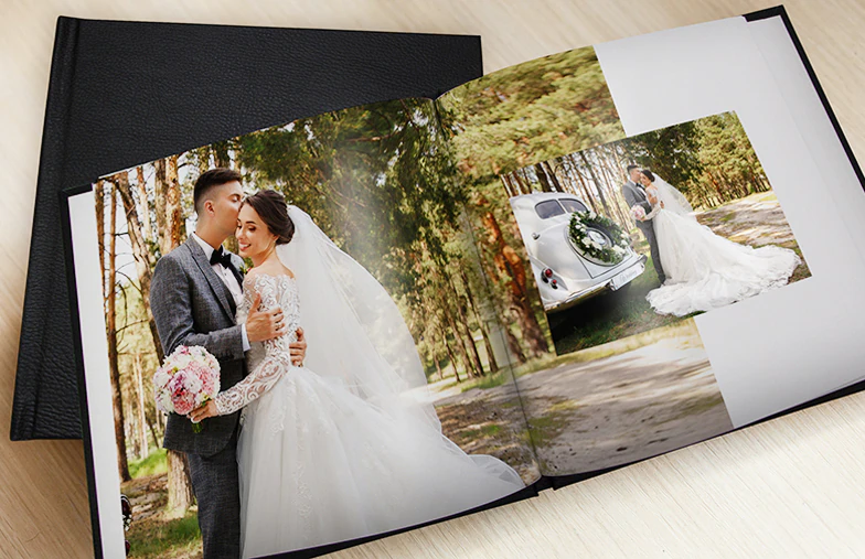 Family photo album with custom printed cover and family name text