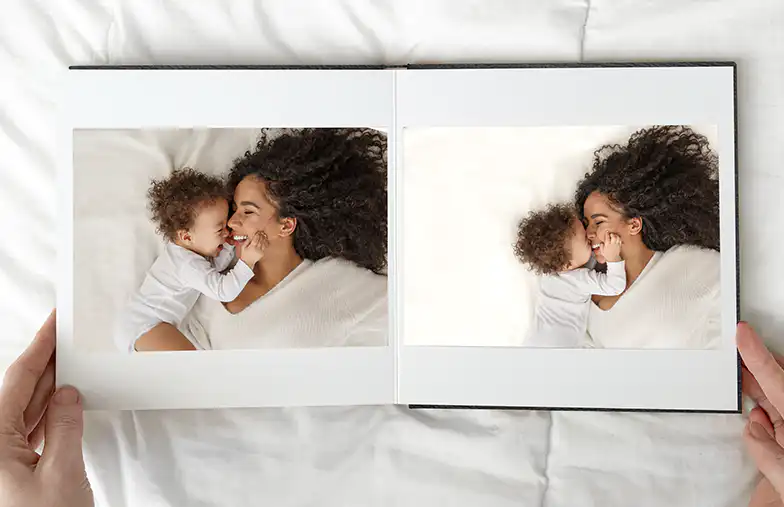 Family photo album with custom printed cover and family name text