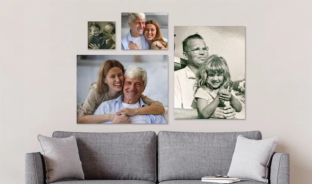 Personalized canvas prints showcasing cherished family photos, transforming memories into timeless home décor.