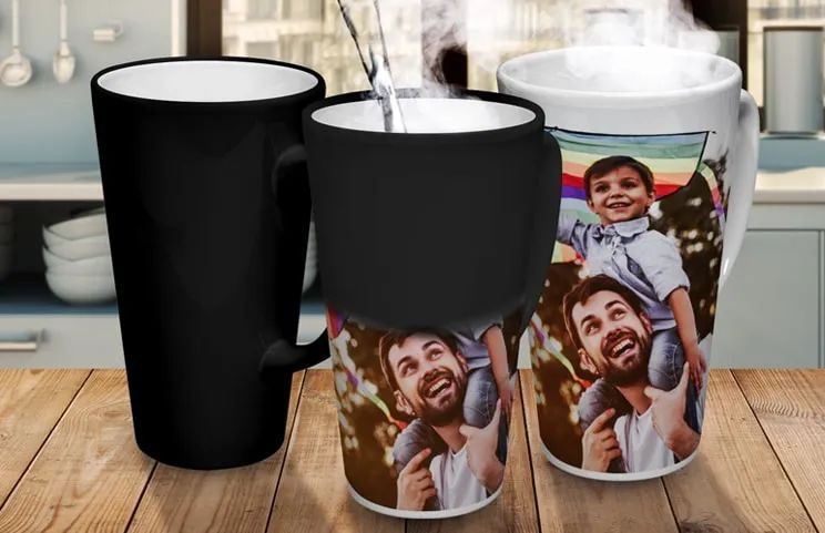 large personalised latte mug by Printerpix with photo of dog and mom on