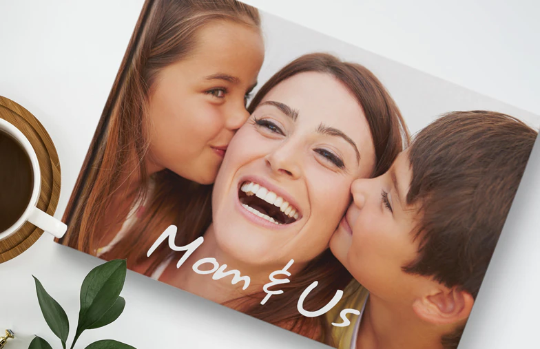 Custom printed Printerpix photo album with hard cover and large photos of young couple