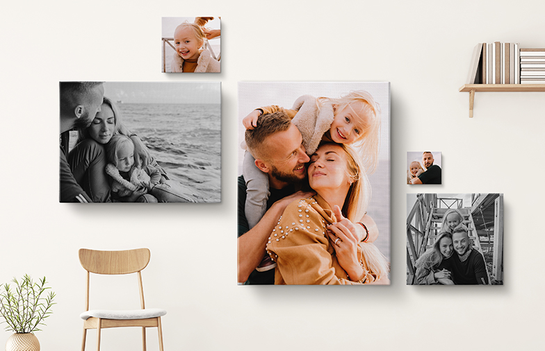 little smiling child in hood on canvas print