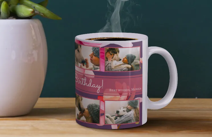 Birthday custom mug in use