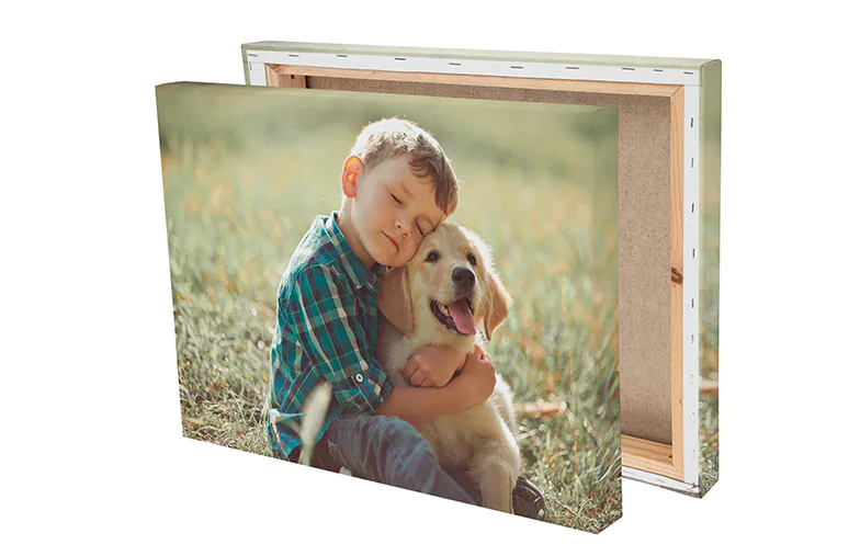little smiling child in hood on canvas print