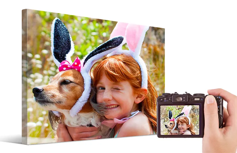 Custom Photo Canvas by Printerpix|little smiling child in hood on canvas print|canvas print sizes|canvas print of a leisurely walk of a couple in the fields|canvas print of a group of joyful young boys and girls running on grass field with joined hands|portrait of a girl on canvas print holding a flower and blowing at it|||||