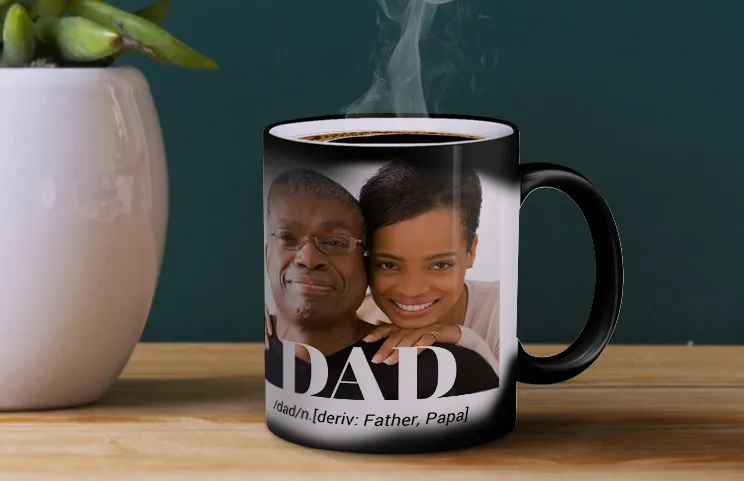 Dad vocab magic mug in use