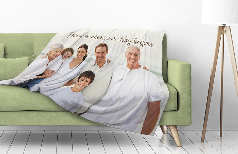 |Mother and baby wrapped in sherpa blanket|Custom printerpix sherpa blanket on bed|Custom printerpix sherpa blanket hanging on chair|Sherpa blanket of dog|Custom printerpix sherpa blanket|||||