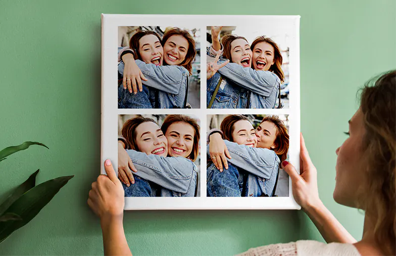 Custom Photo Canvas by Printerpix|Collage canvas print of two delighted female friends|canvas print sizes|canvas print of a leisurely walk of a couple in the fields|canvas print of a group of joyful young boys and girls running on grass field with joined hands|portrait of a girl on canvas print holding a flower and blowing at it|||||