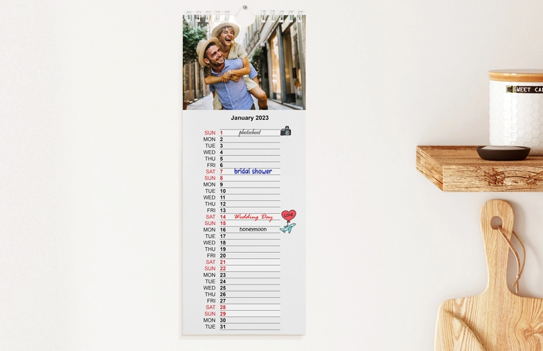 Long custom 2020 calendar with personalised design and family photos
