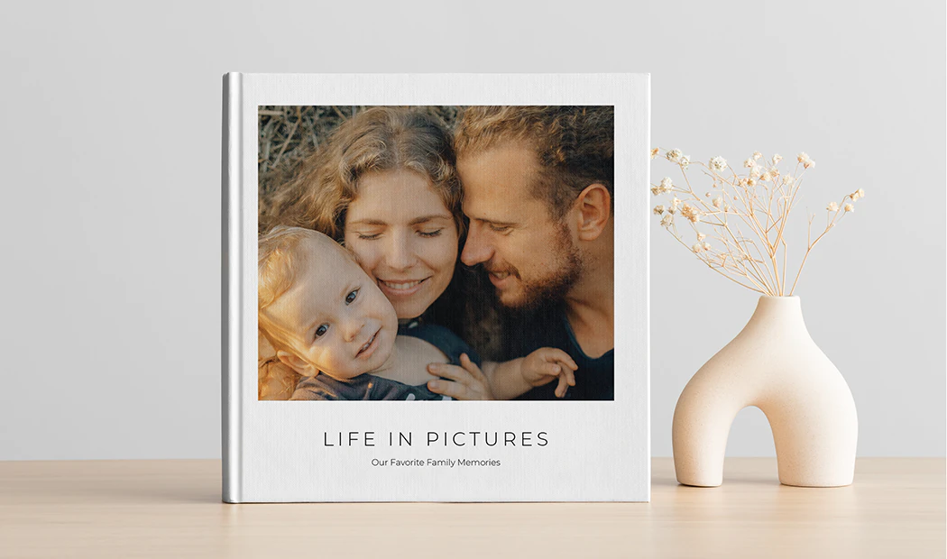 Printed personalized photo book with pictures of family