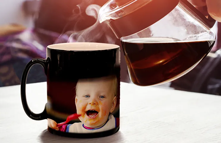 Custom magic mug with photo of baby on that is revealed when hot