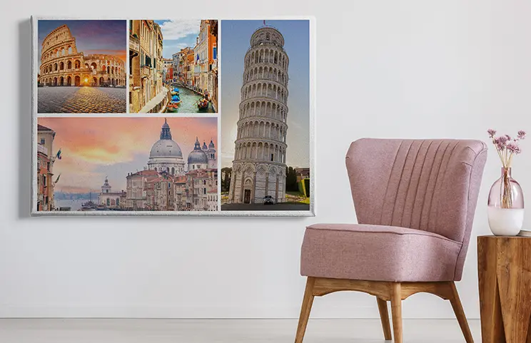 Collage Canvas|photo collage canvas print on wall|photo collage canvas different sizes|two photo collage canvas prints on wall|girl holding photo collage canvas print|heart canvas with photo collage|||||