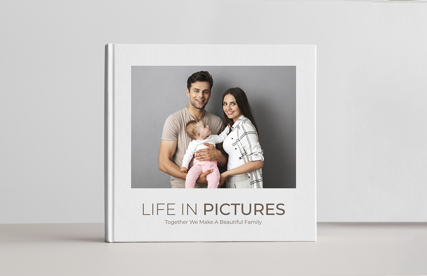Printed personalized photo book with pictures of family