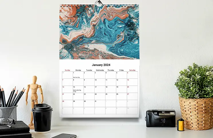 Girlfriend photo on custom wall calendar hung up in living room