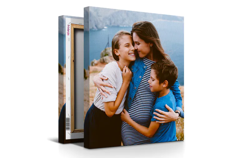 little smiling child in hood on canvas print