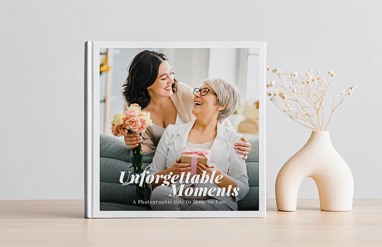 Hardcover Custom Photo Book|Custom printed Printerpix photo album with hard cover and large photos of young couple|Printed personalized photo book with pictures of mother and son and photo cover|Holiday photo album with custom photo printed cover|Personalized photo book printed with pictures of the football team and the photo cover|Family photo album with custom printed cover and family name text|||||