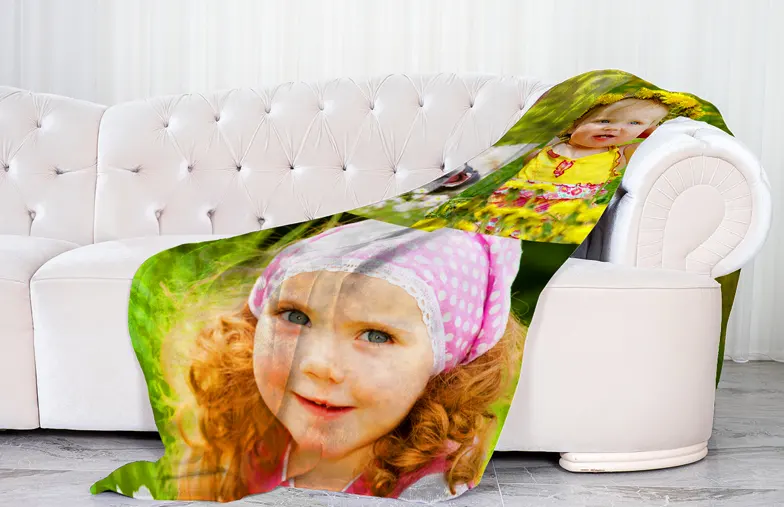 Custom Mink Touch Blanket by Printerpix|Printerpix custom blanket with photos of family|Large custom blanket on double bed with picture of girl photo|Custom blanket image with size comparison|Custom blanket black and white collage image|Custom blanket with picture of dog|||||