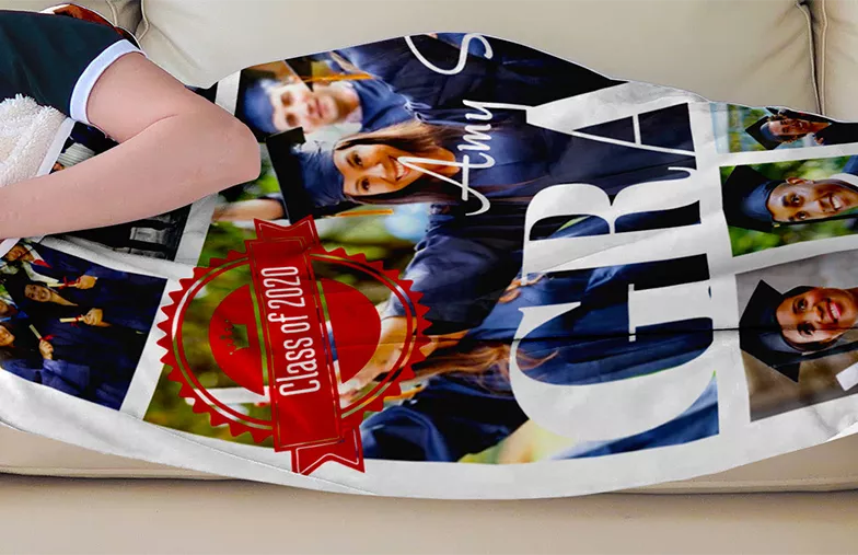 Custom Fleece Blanket by Printerpix|Custom fleece blanket of family on bed|Child holding custom fleece blanket with pets|Custom fleece blanket on a bed with family photo|Couple wrapped in custom fleece blanket|Custom fleece blanket on bed|||||