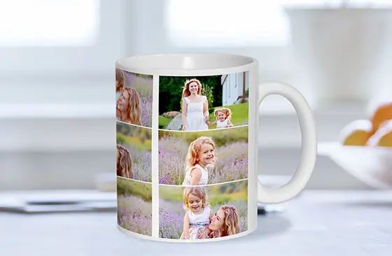 Personalised Photo Mug|Mum and daughter holding Printerpix cartoon design custom mug|Personalised photo mug with picture of baby crawling wearing animal overall|Mom and daughter holding custom designed photo mugs with family photos|Kissing couple with personalized mugs with text on|Personalised photo mug with your own photo of a dog on|||||
