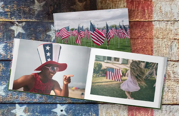 Hardcover Custom Photo Book|Custom printed Printerpix photo album with hard cover and large photos of young couple|Printed personalized photo book with pictures of mother and son and photo cover|Holiday photo album with custom photo printed cover|Personalized photo book printed with pictures of the football team and the photo cover|Family photo album with custom printed cover and family name text|||||