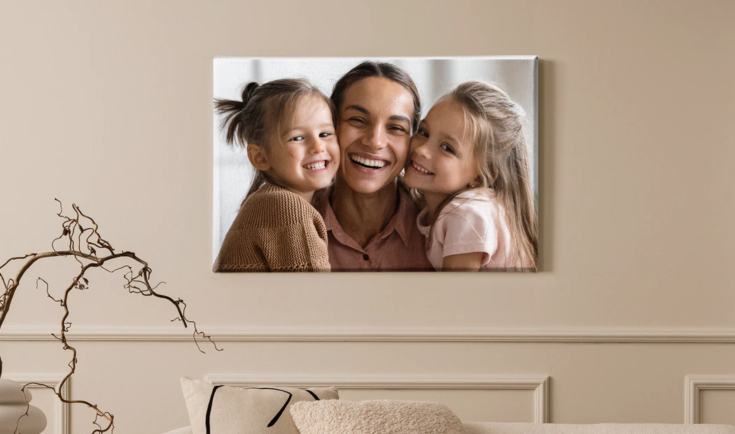 little smiling child in hood on canvas print