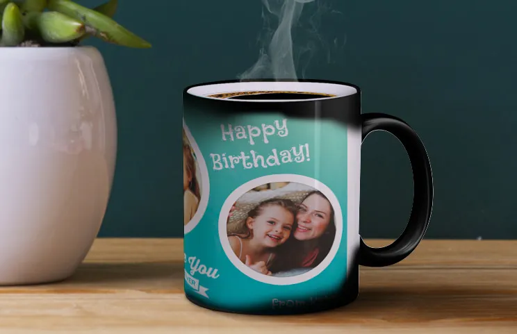 Birthday magic mug in use
