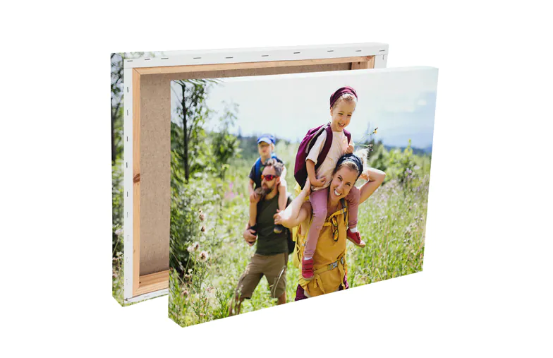 little smiling child in hood on canvas print