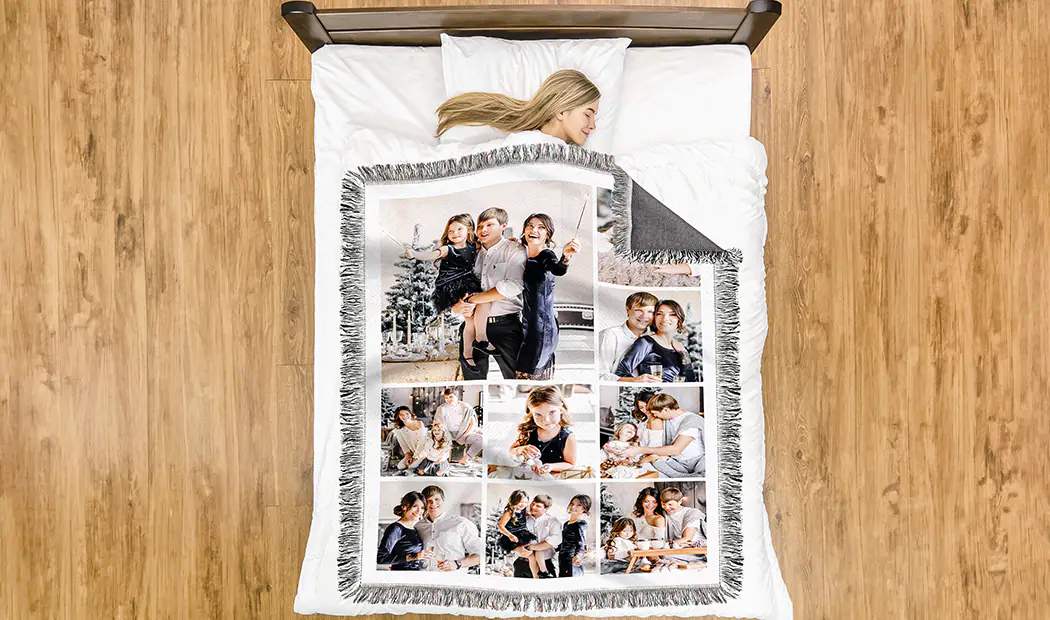 |woven photo blanket embroidery|custom tapestry blanket on sofa|woven blanket with husband and wife|||||||