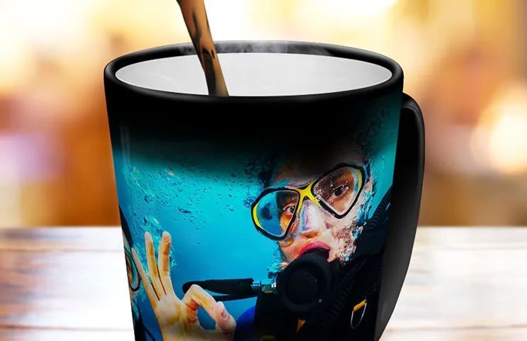 Custom latte mug with holiday photo of man on