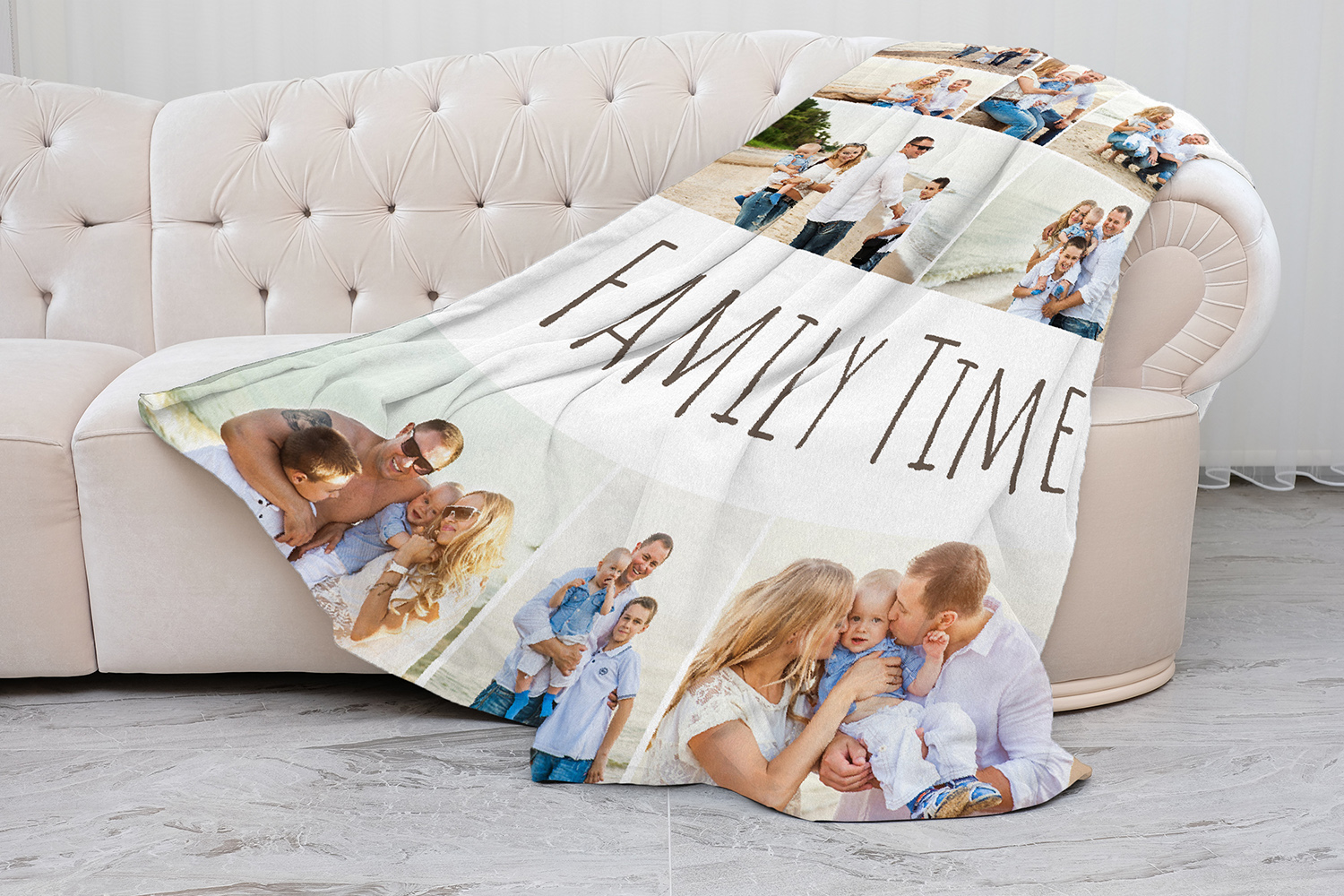 Family pictures collage on a blanket