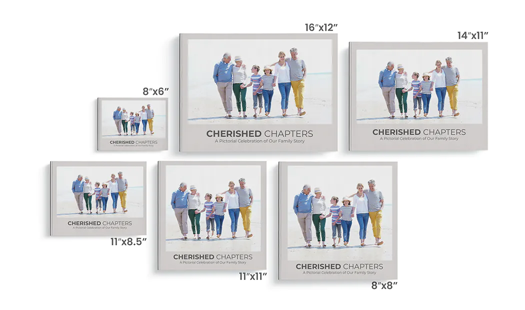 Printed personalized photo book with pictures of mother and son and photo cover