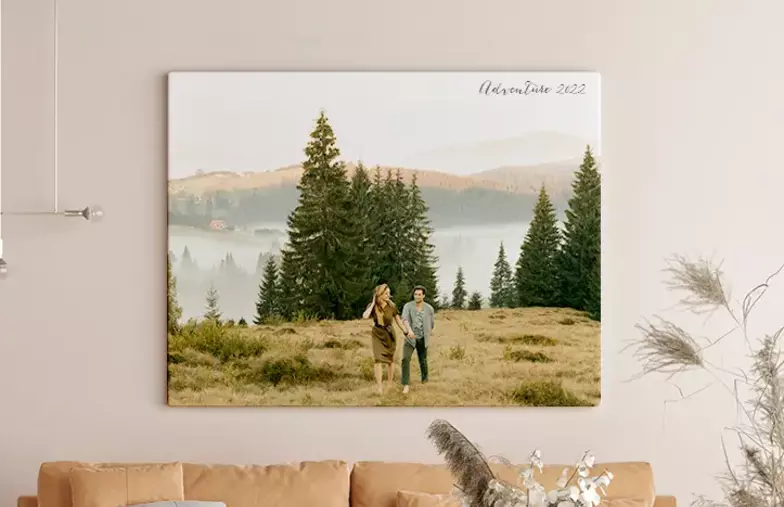 canvas print of a leisurely walk of a couple in the fields