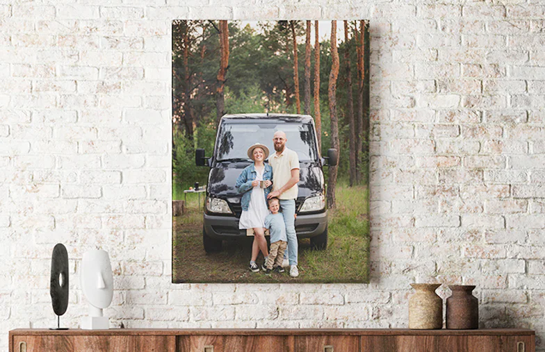two photo collage canvas prints on wall