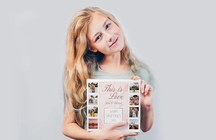 girl holding photo collage canvas print
