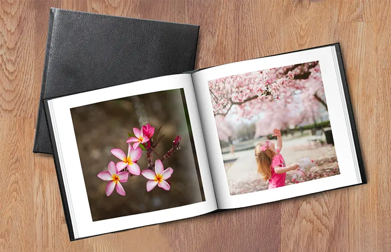 Old couple print large custom photos in leather photo album