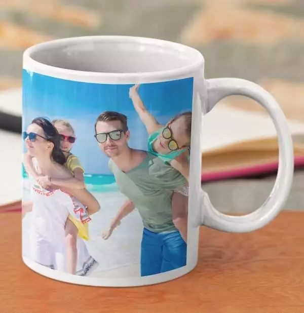 family holiday photo on custom mug